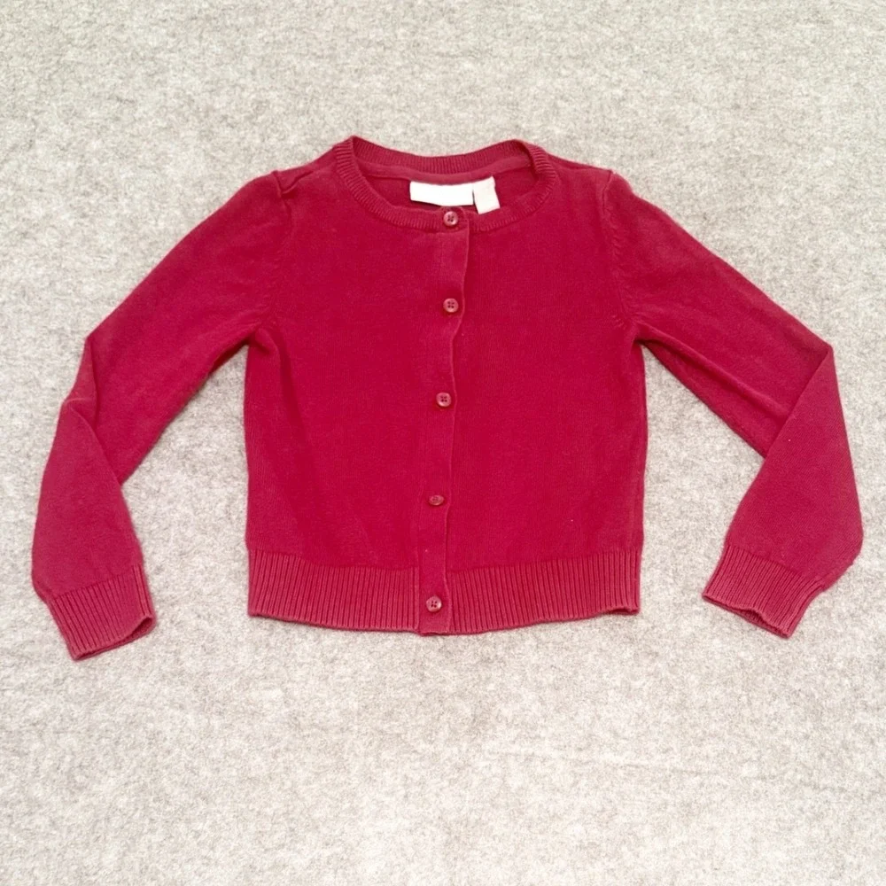 The Childrens Place Cardigan Kids 5/6 Burgundy Excellent Button Front Knit